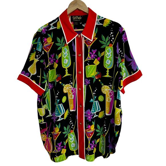 Bob Mackie Wearable Art Silk Cocktail Blouse Sz Large Short Sleeve Atomic Bright - Picture 2 of 16